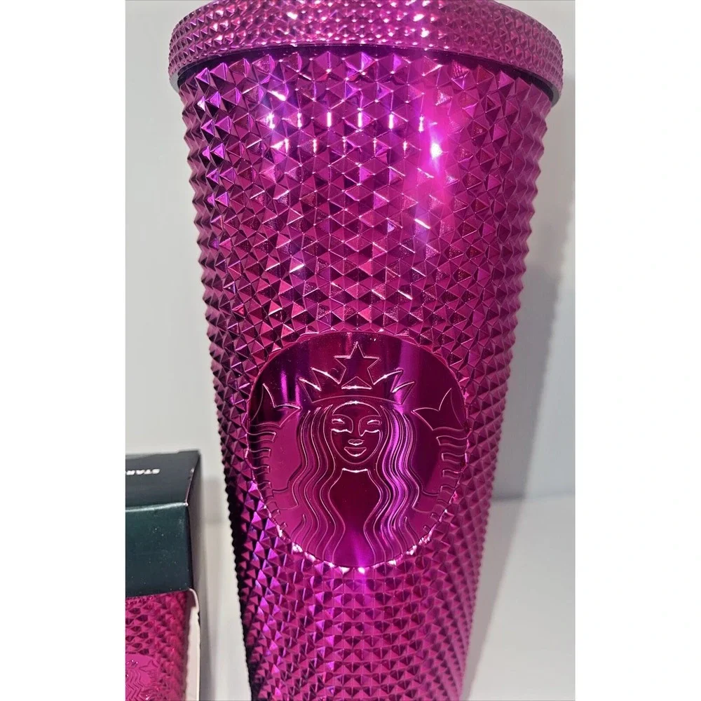 Starbucks‎ Holiday Stud Sangria Pink Metallic Venti/24oz with matching Keychain